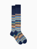 Calze lunghe uomo cotone e lino righe multicolor blu - Gallo 1927 - Official Online Shop