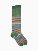 Calze lunghe uomo cotone e lino righe multicolor verde - Gallo 1927 - Official Online Shop