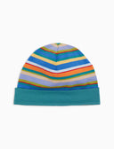 Berretto bambino cotone righe multicolor e risvolto tinta unita azzurro - Gallo 1927 - Official Online Shop