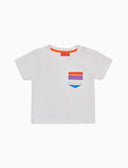 T-shirt bambino cotone tinta unita con taschino righe multicolor bianco - Gallo 1927 - Official Online Shop