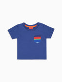 T-shirt bambino cotone tinta unita con taschino righe multicolor blu - Gallo 1927 - Official Online Shop