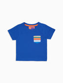 T-shirt bambino cotone tinta unita con taschino righe multicolor blu - Gallo 1927 - Official Online Shop