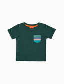T-shirt bambino cotone tinta unita con taschino righe multicolor verde - Gallo 1927 - Official Online Shop