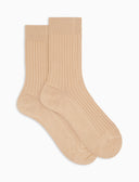 Calze corte unisex cotone twin rib e scritta gallo in punta tinta unita beige - Gallo 1927 - Official Online Shop