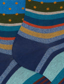 Calze corte uomo cotone fantasia mix righe e pois blu - Gallo 1927 - Official Online Shop