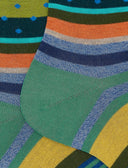 Calze corte uomo cotone fantasia mix righe e pois verde - Gallo 1927 - Official Online Shop