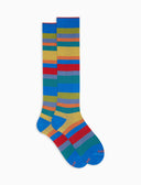 Calze lunghe uomo cotone righe multicolor sette colori azzurro - Gallo 1927 - Official Online Shop
