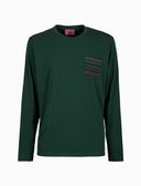 T-shirt maniche lunghe uomo cotone verde tinto capo e taschino pile multicolor - Gallo 1927 - Official Online Shop