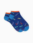 Calze fantasmini uomo cotone fantasia skateboard su fondo blu - Gallo 1927 - Official Online Shop