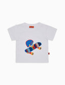 T-shirt bambino cotone tinta unita bianco con ricamo skateboard - Gallo 1927 - Official Online Shop